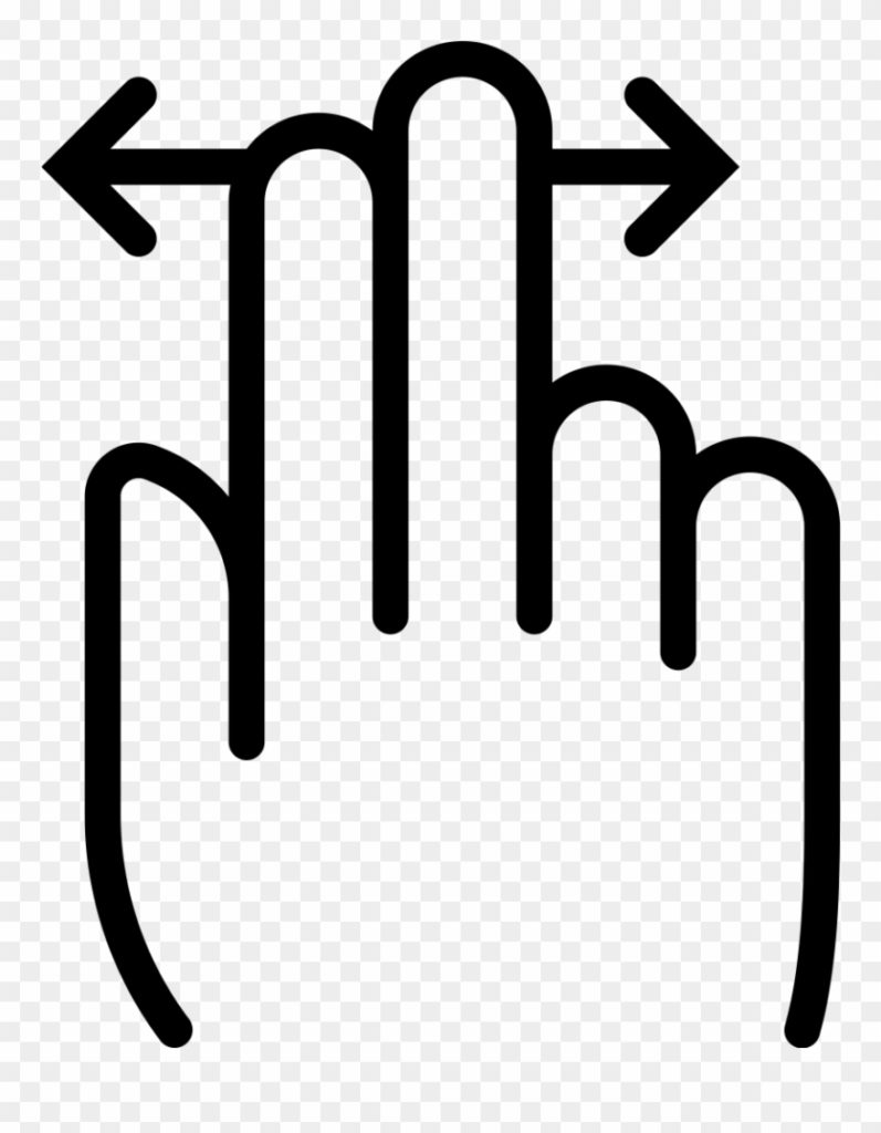 A clip-art styled rendering of a human left hand outline with thick black borders and a line with left and right arrows underneath the pointer and middle finger to suggest the gesture of swiping. The background is the infamous white and grey checkered background indicated image transparency on some graphic software